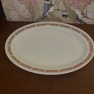 Vintage Pyrex Elegant White and Brown Oval Platter